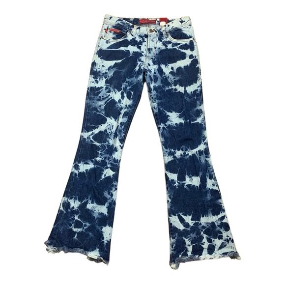 Hot Kiss juniors size 9 tye dye flare jeans boho raw hem 30 waist y2k 90s - Picture 1 of 12